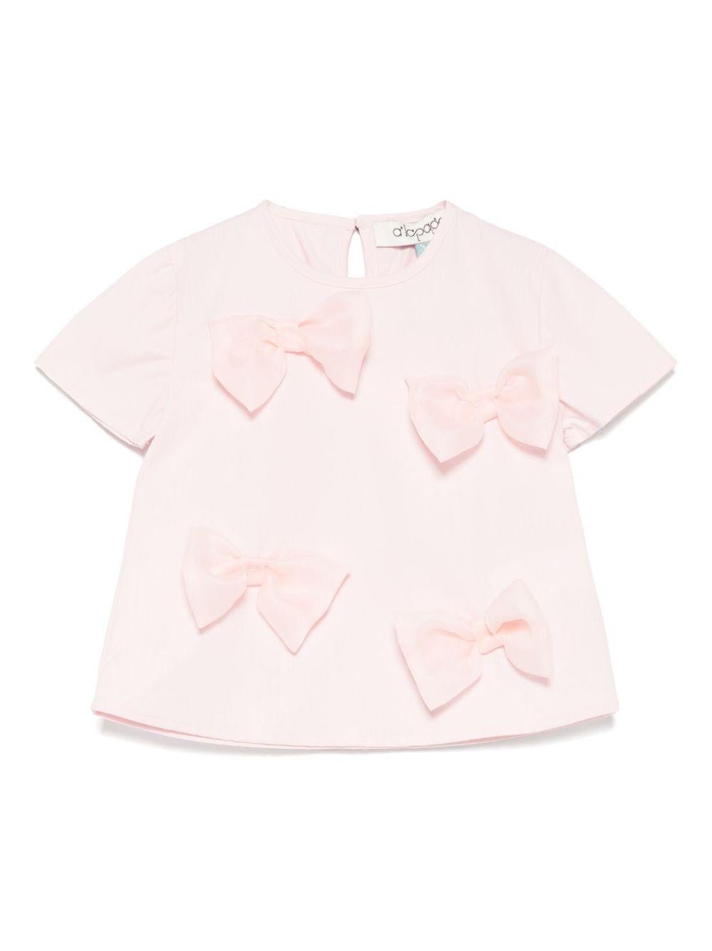 T-shirt per neonata A'lapage rosa in cotone con dettaglio fiocchi - Rubino Kids