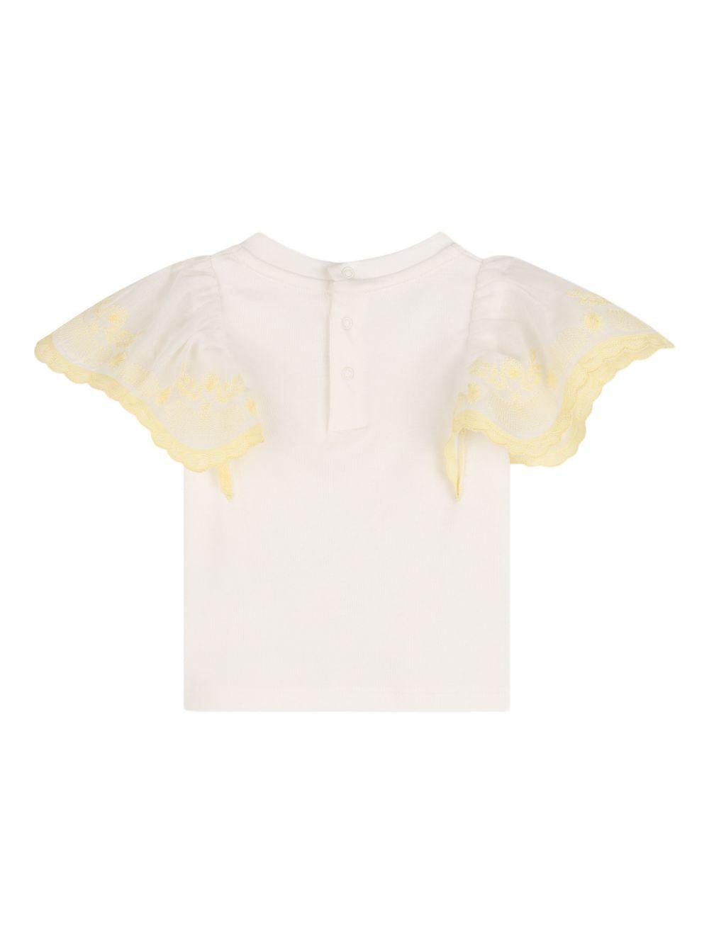 T-shirt per neonata Chloé Kids bianca con ruches - Rubino Kids