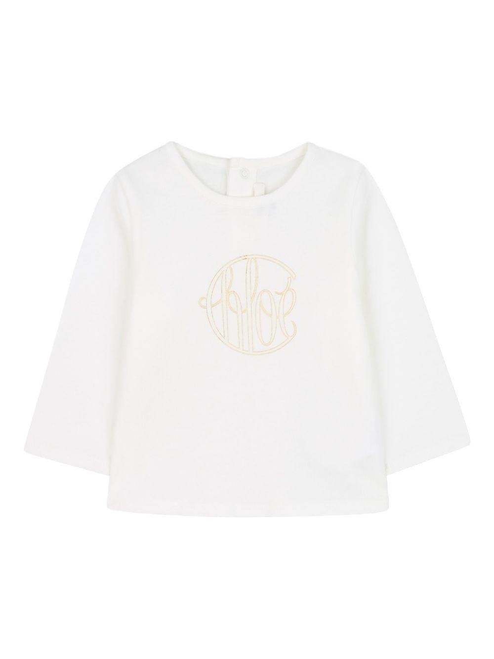 T-shirt per neonata Chloé Kids bianco a maniche lunghe con logo - Rubino Kids