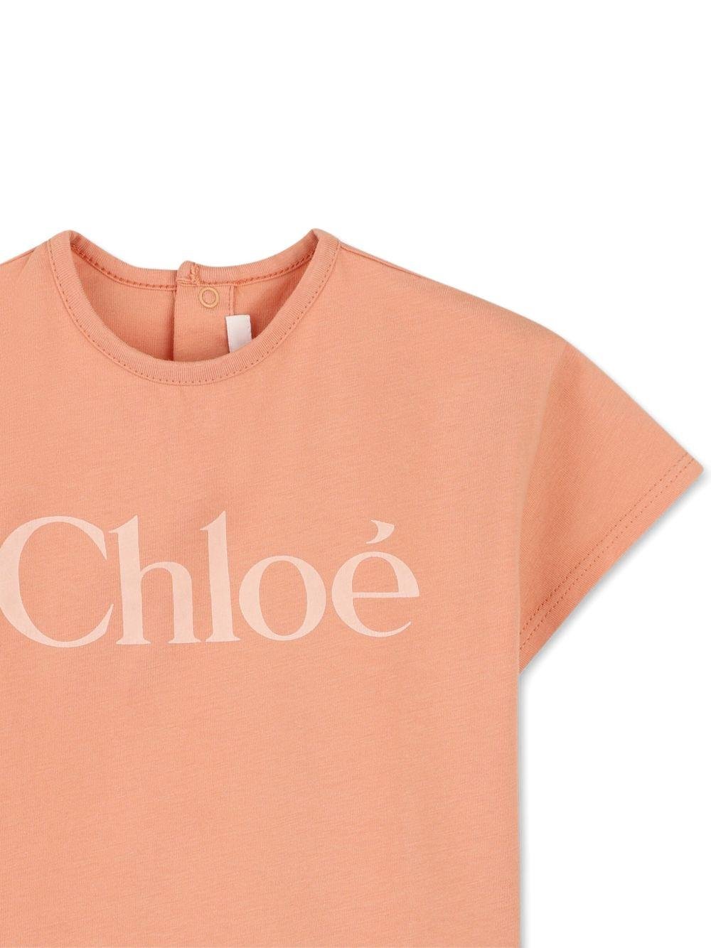 T-shirt per neonata Chloé Kids rosa con scritta logo - Rubino Kids