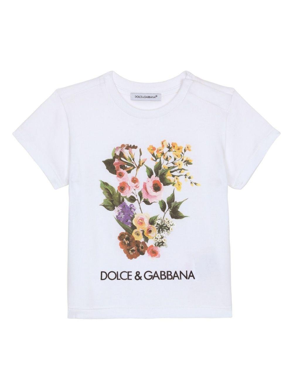 T-shirt per neonata Dolce & Gabbana Kids bianco a fiori - Rubino Kids