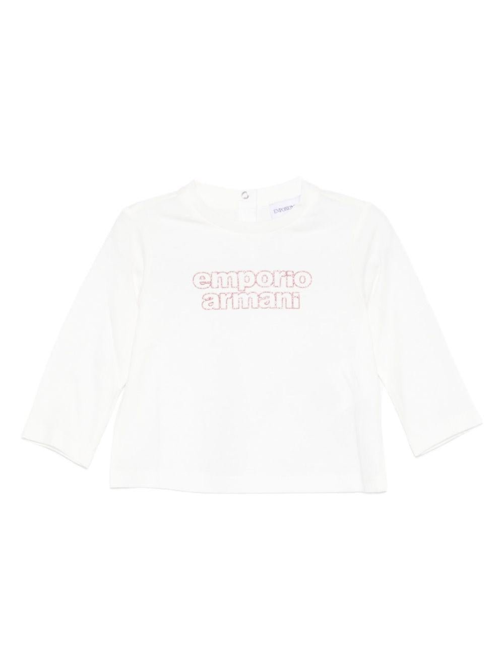 T-shirt per neonata Emporio Armani Kids bianca con decorazione - Rubino Kids