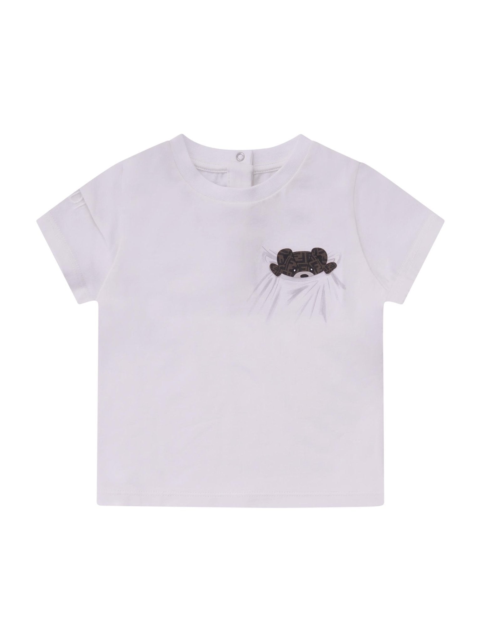 T-shirt per neonata Fendi Kids bianca a maniche corte con grafica sul petto - Rubino Kids