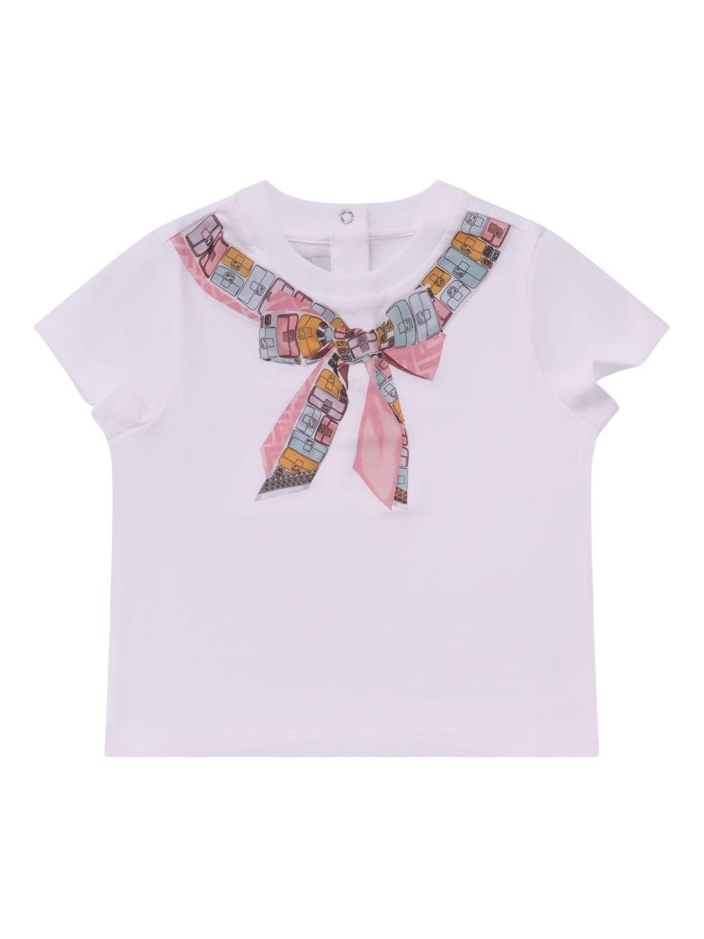 T-shirt per neonata Fendi Kids bianca con stampa a fiocco - Rubino Kids