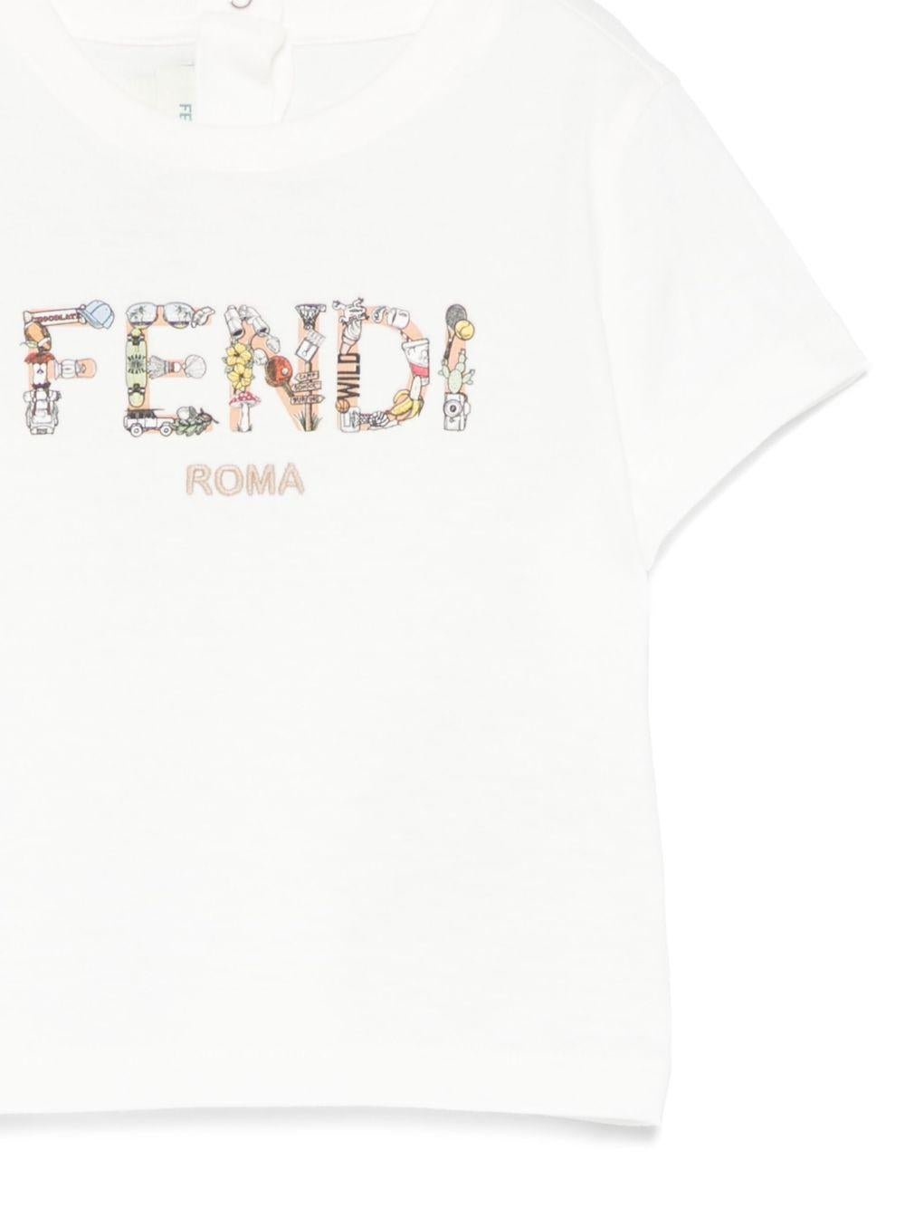 T-shirt per neonata Fendi Kids bianco con logo a fiori - Rubino Kids