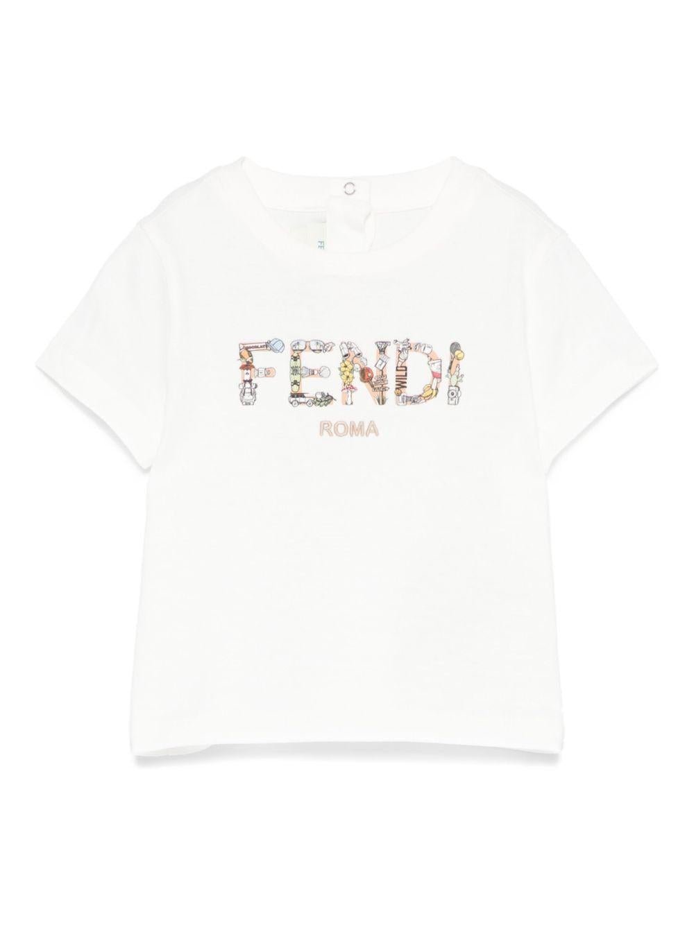 T-shirt per neonata Fendi Kids bianco con logo a fiori - Rubino Kids