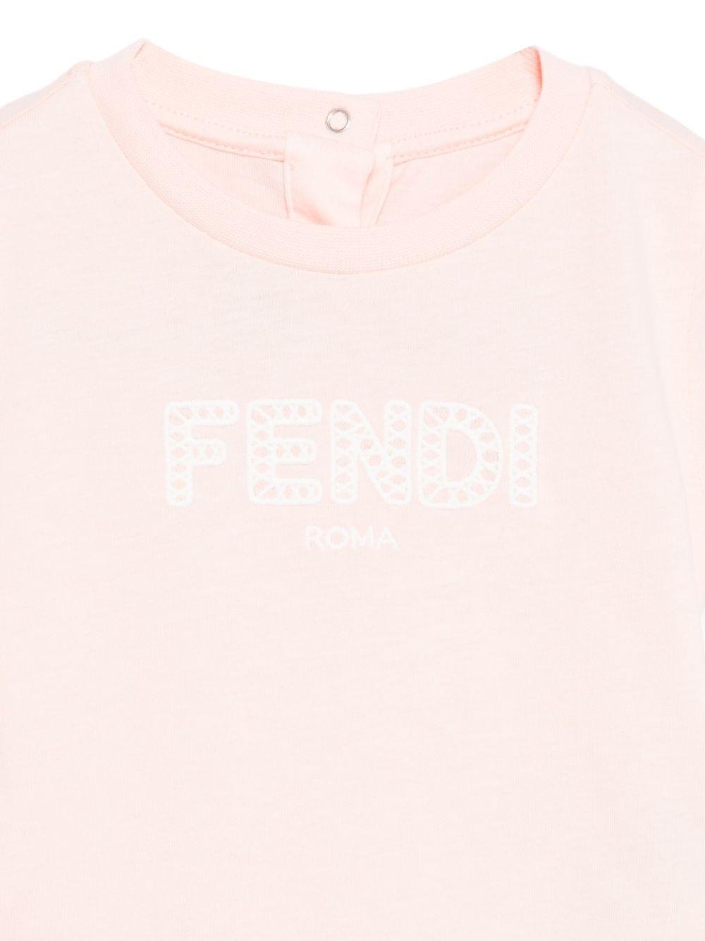 T-shirt per neonata Fendi Kids rosa con logo sul davanti - Rubino Kids