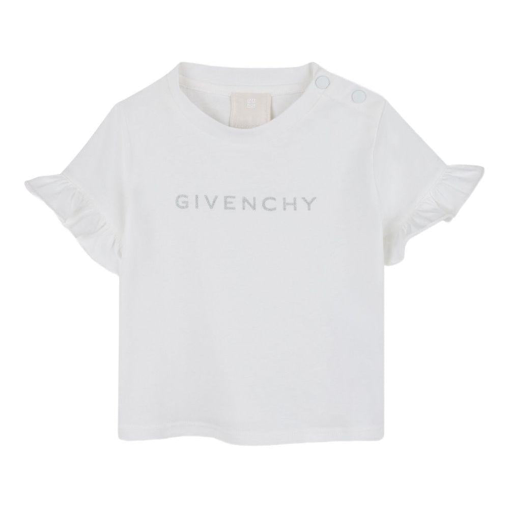 T-shirt per neonata Givenchy Kids bianco con maniche increspate - Rubino Kids