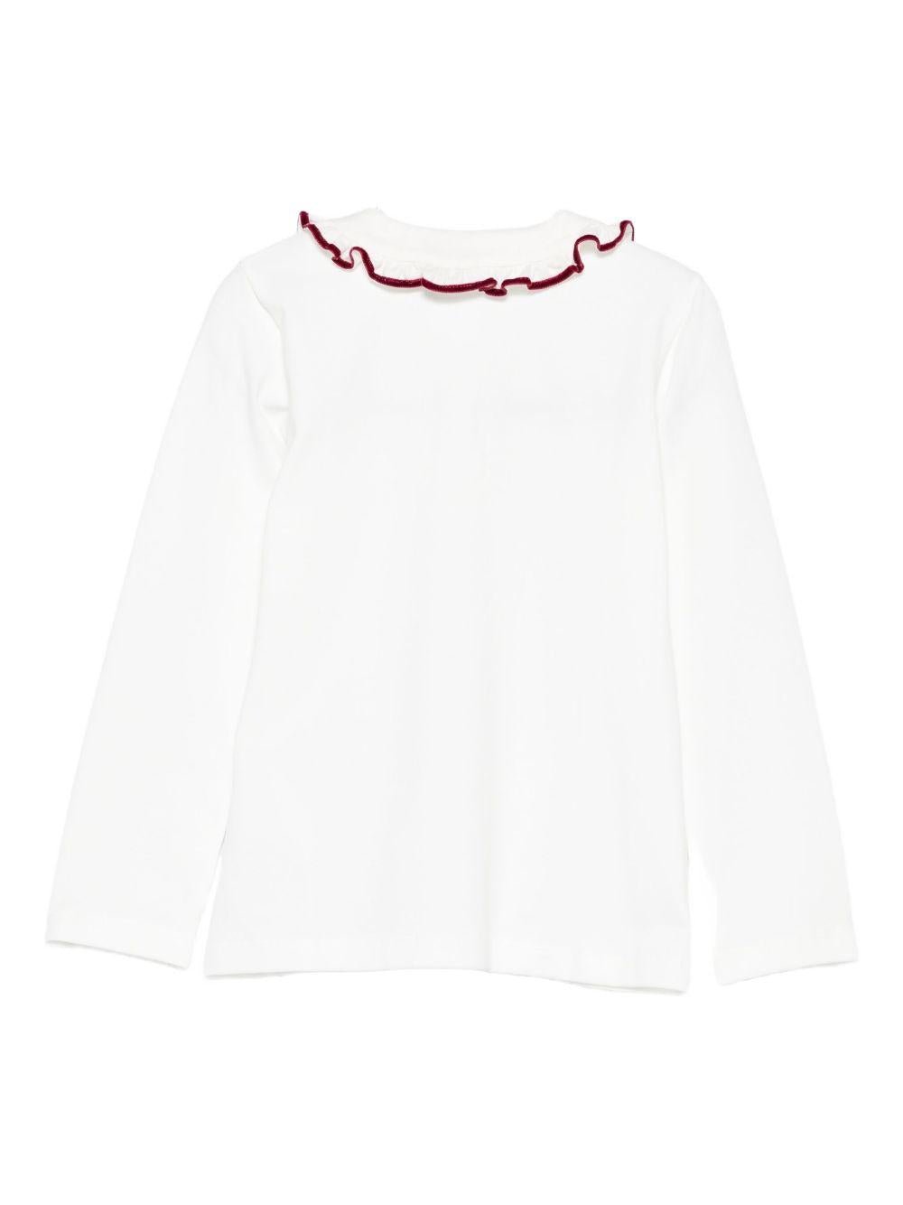 T-shirt per neonata Mariella Ferrari bianco con rifiniture bordeaux - Rubino Kids
