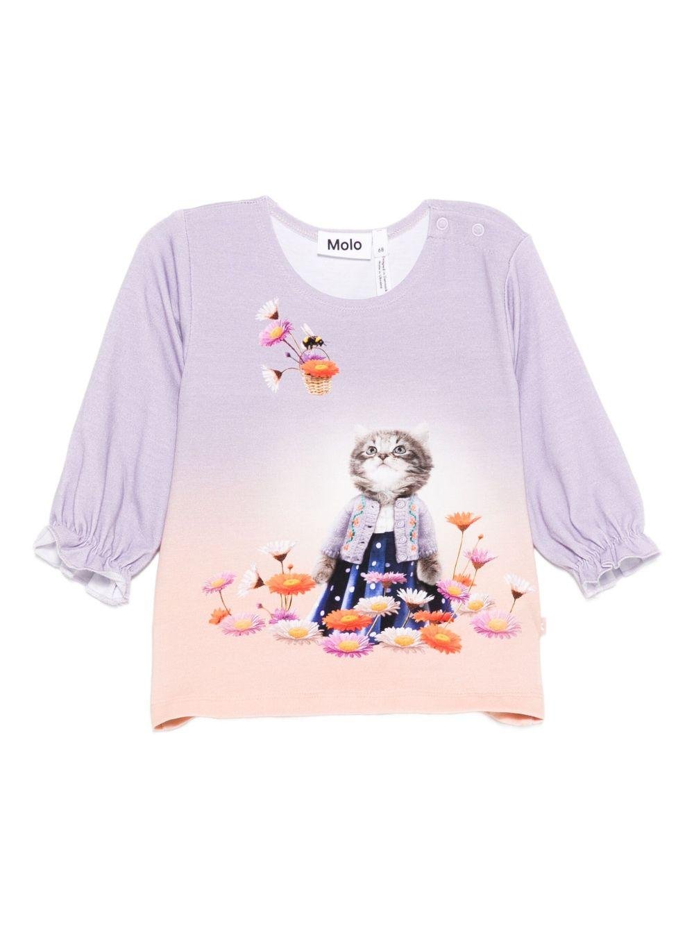 T-shirt per neonata Molo multicolore con stampa di gatto - Rubino Kids
