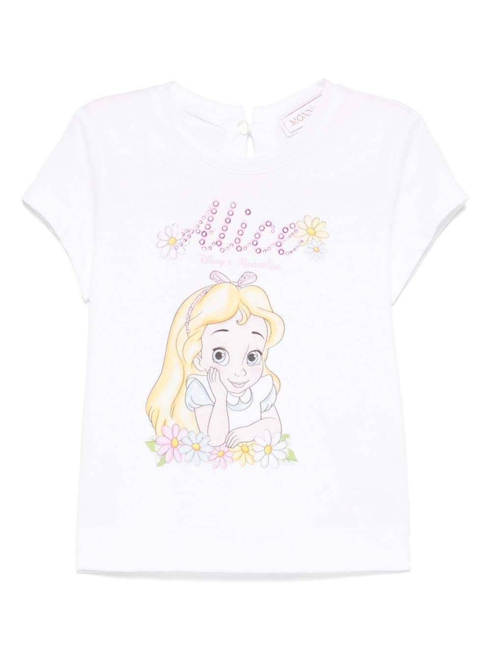 T-shirt per neonata Monnalisa bianco con motivo Alice x Disney - Rubino Kids