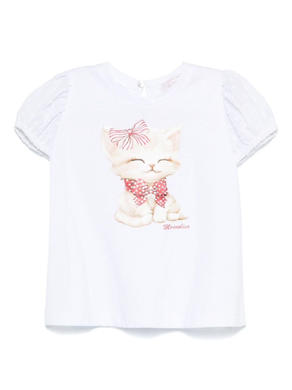 T-shirt per neonata Monnalisa bianco con stampa e decorazione con strass - Rubino Kids