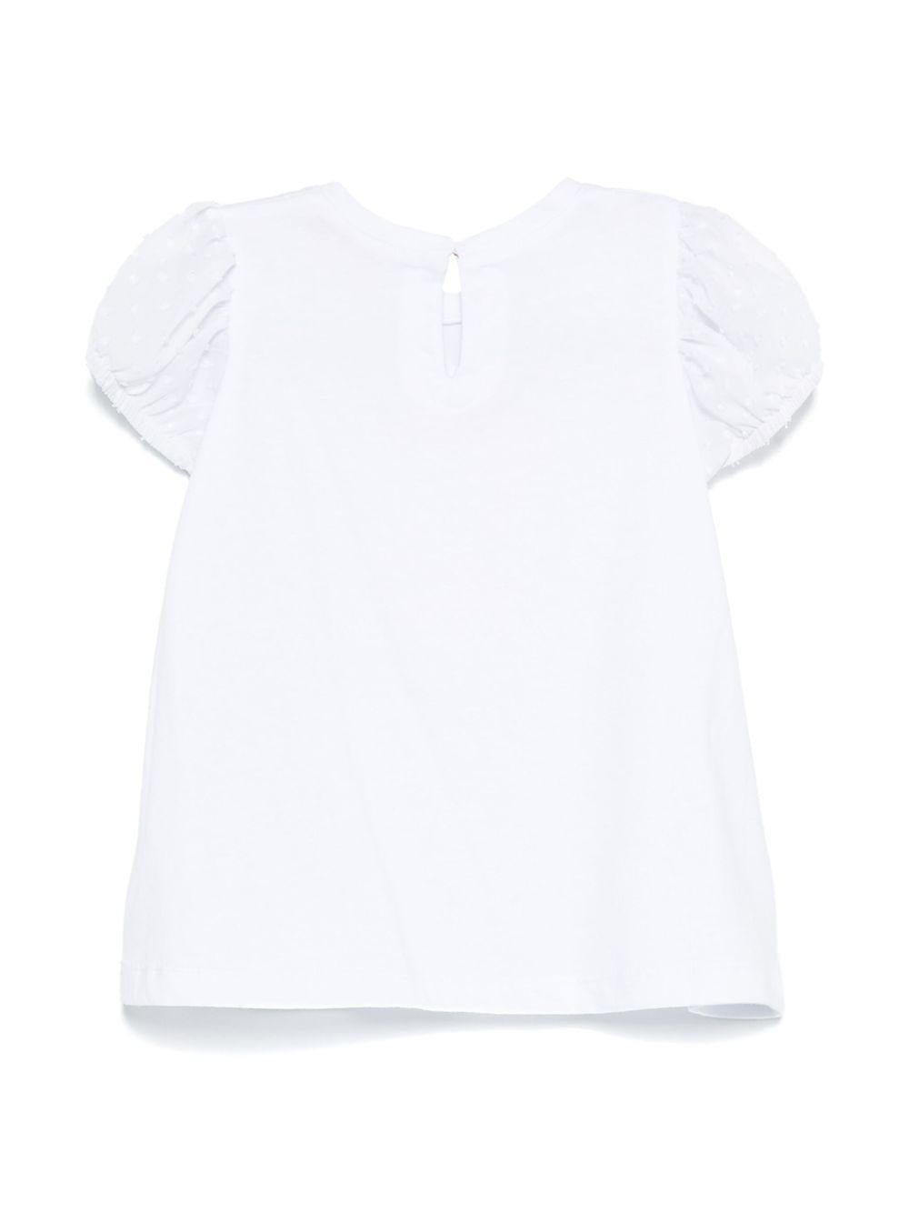 T-shirt per neonata Monnalisa bianco con stampa e decorazione con strass - Rubino Kids