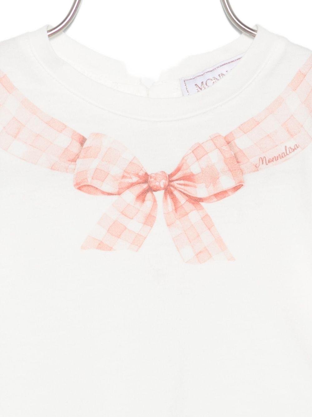 T-shirt per neonata Monnalisa bianco con stampa grafica con fiocco - Rubino Kids