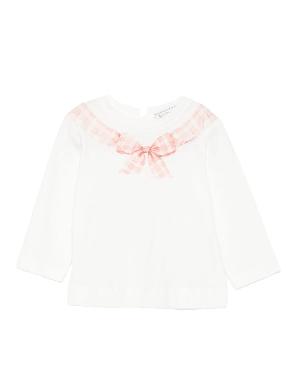 T-shirt per neonata Monnalisa bianco con stampa grafica con fiocco - Rubino Kids