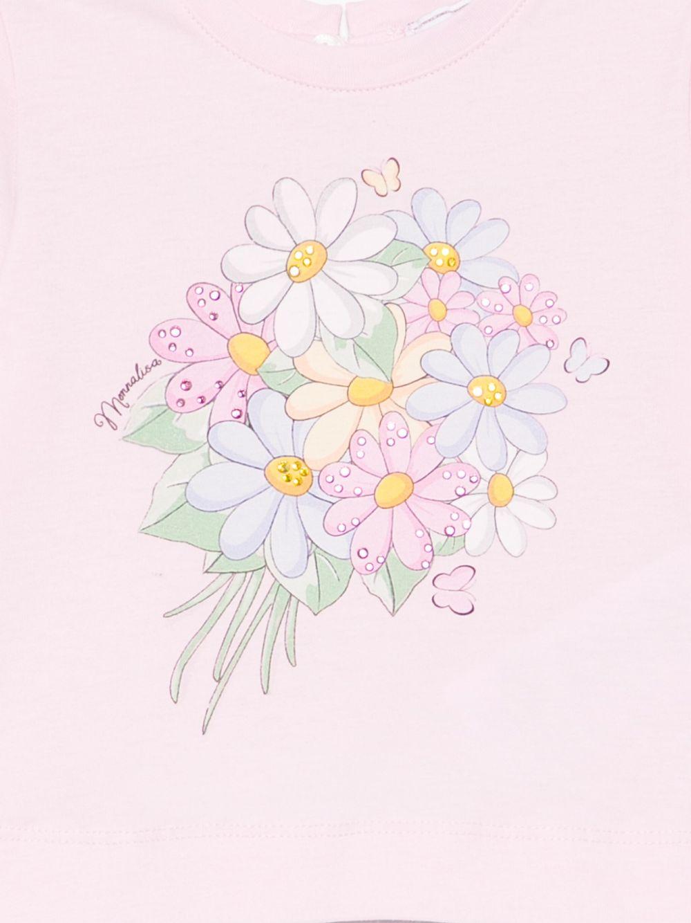 T-shirt per neonata Monnalisa rosa in jersey con stampa bouquet - Rubino Kids
