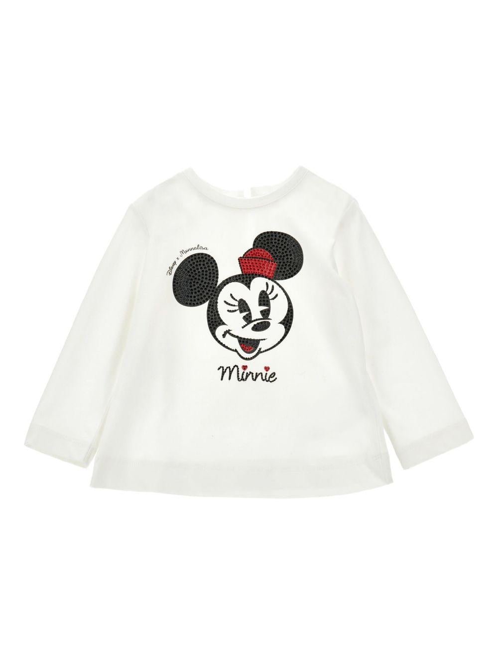 T-shirt per neonata Monnalisa x Disney bianca con stampa Minnie Mouse - Rubino Kids