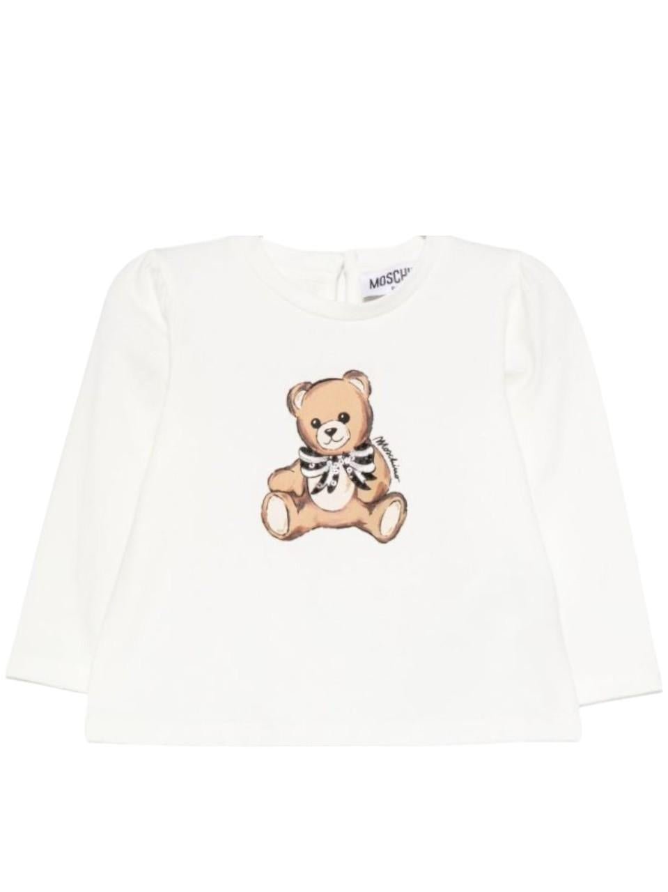 T-shirt per neonata Moschino Kids bianca con motivo Teddy Bear - Rubino Kids