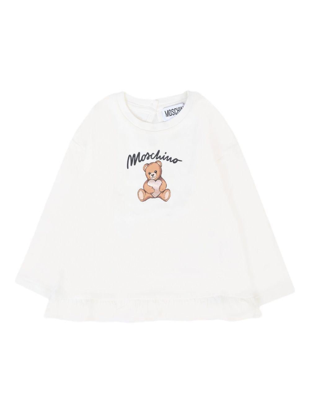 T-shirt per neonata Moschino Kids bianco con stampa Teddy Bear - Rubino Kids