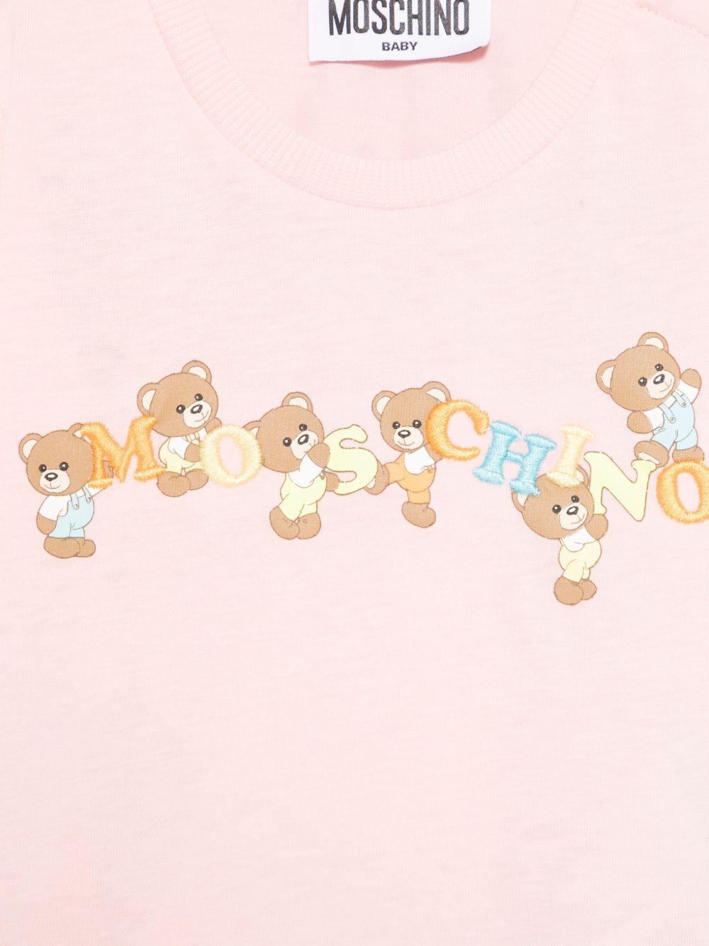 T-shirt per neonata Moschino Kids rosa con logo Teddy Bear ricamato - Rubino Kids