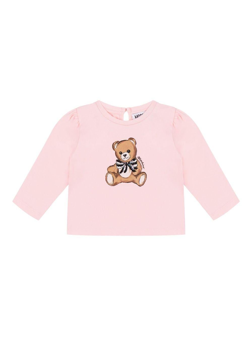 T-shirt per neonata Moschino Kids rosa con motivo Teddy Bear - Rubino Kids