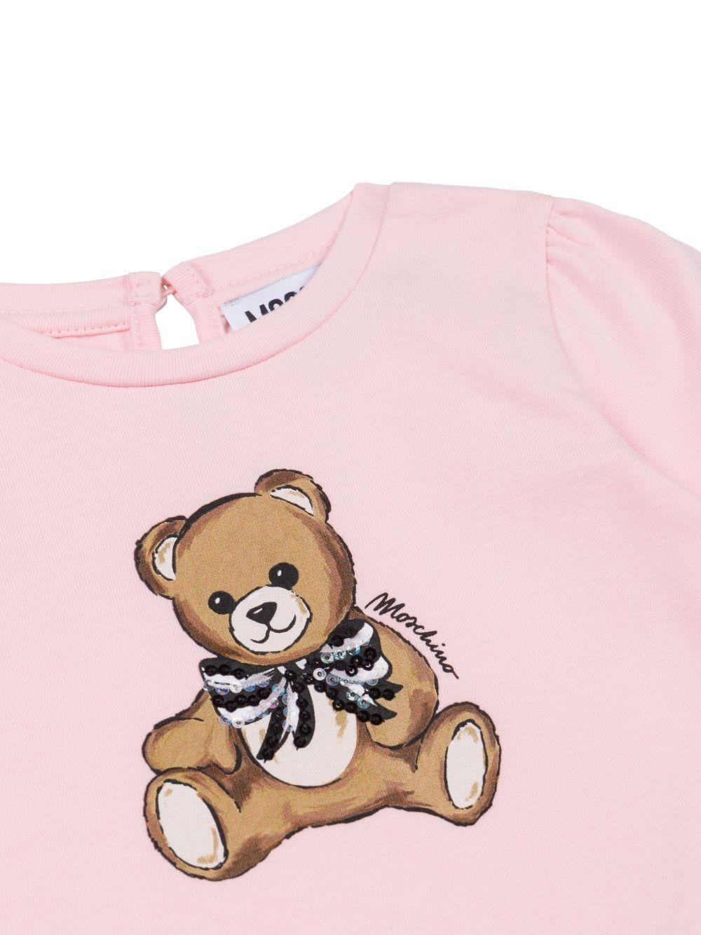 T-shirt per neonata Moschino Kids rosa con motivo Teddy Bear - Rubino Kids