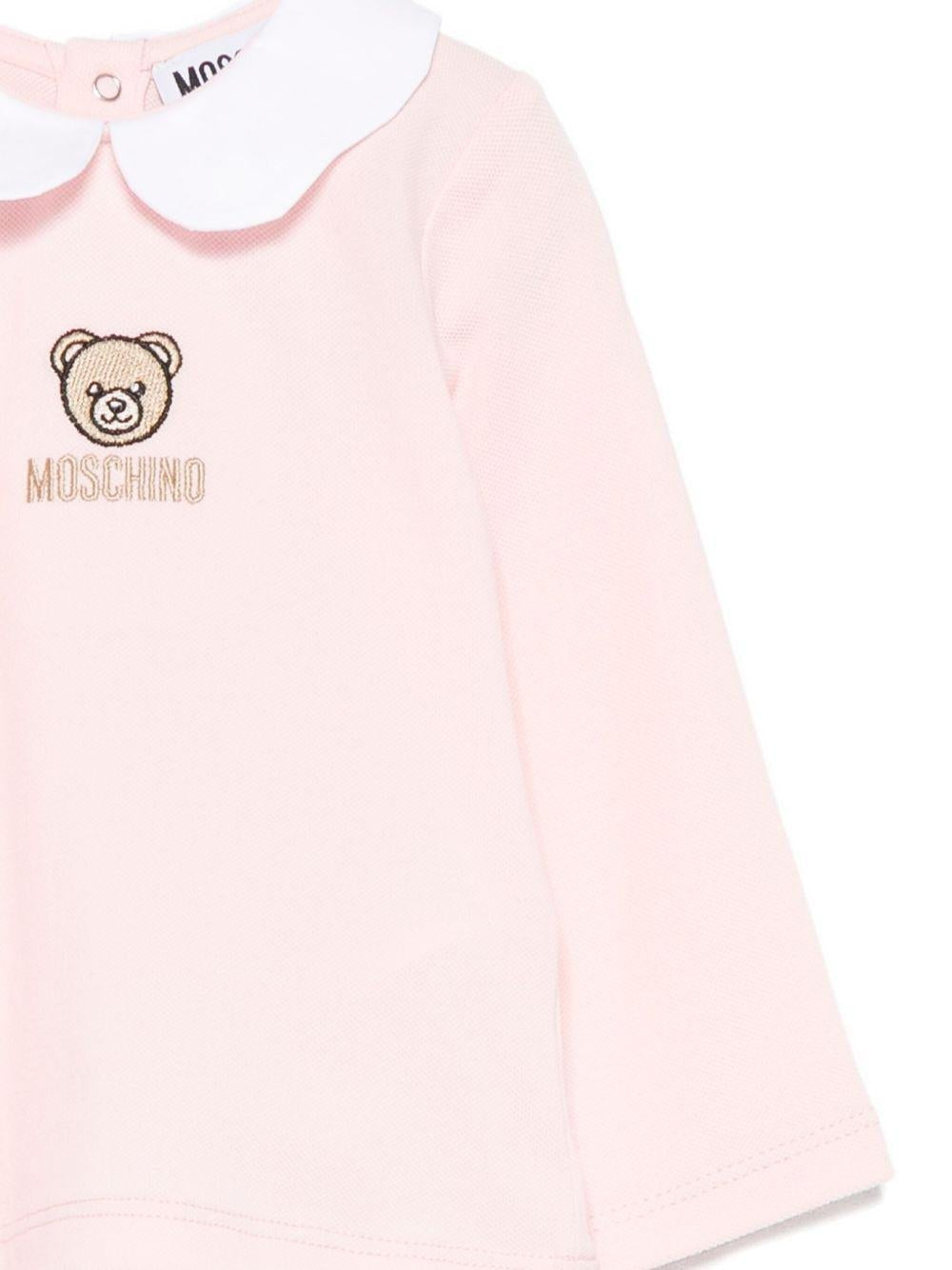 T-shirt per neonata Moschino Kids rosa con ricamo orsetto - Rubino Kids