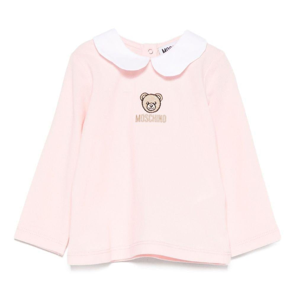 T-shirt per neonata Moschino Kids rosa con ricamo orsetto - Rubino Kids