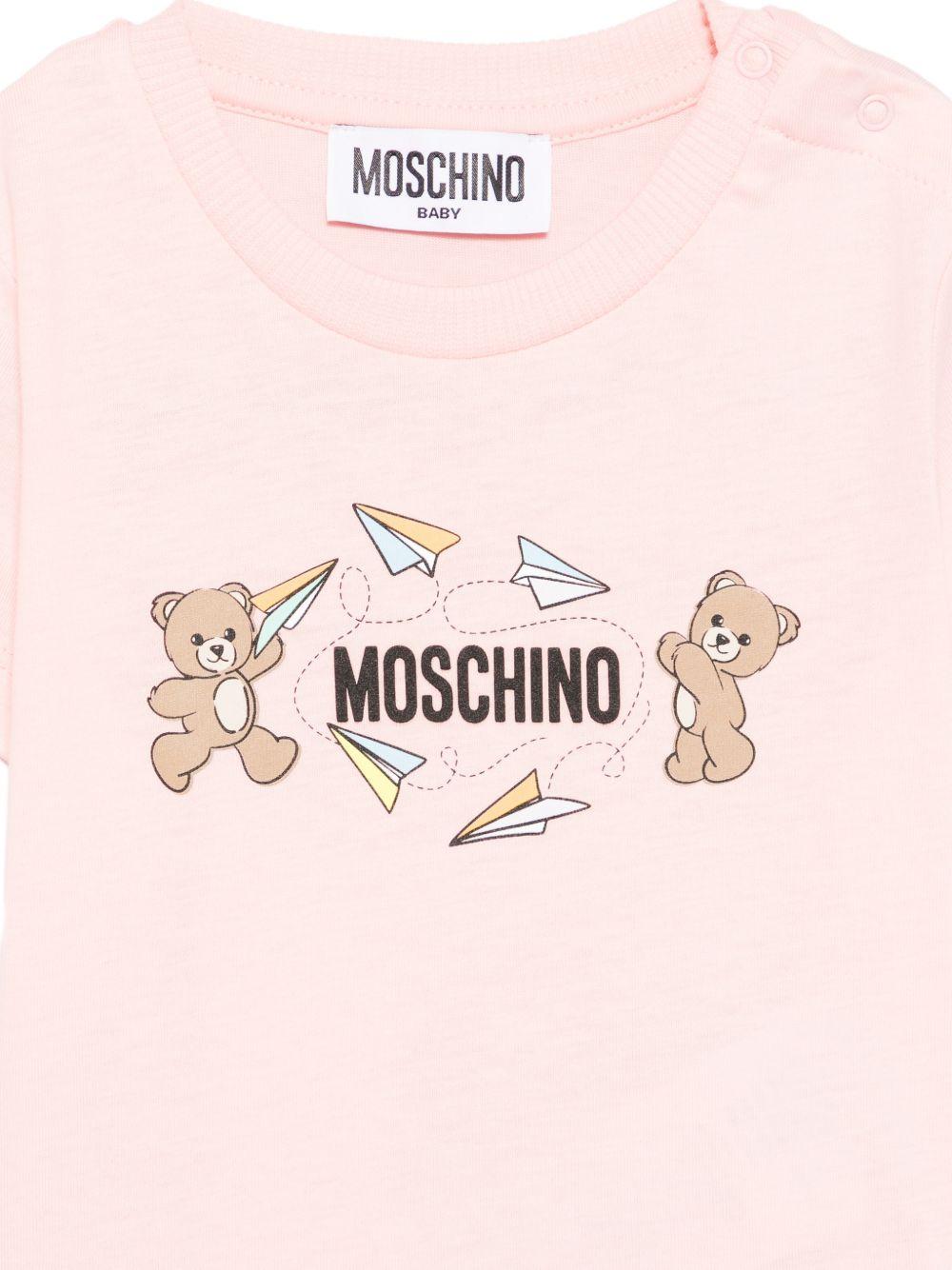 T-shirt per neonata Moschino Kids rosa con stampa Teddy sul davanti - Rubino Kids