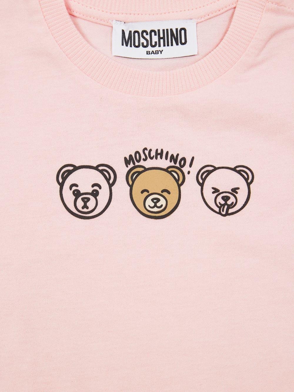 T-shirt per neonata Moschino Kids rosa con stampa tre orsetti sul davanti - Rubino Kids