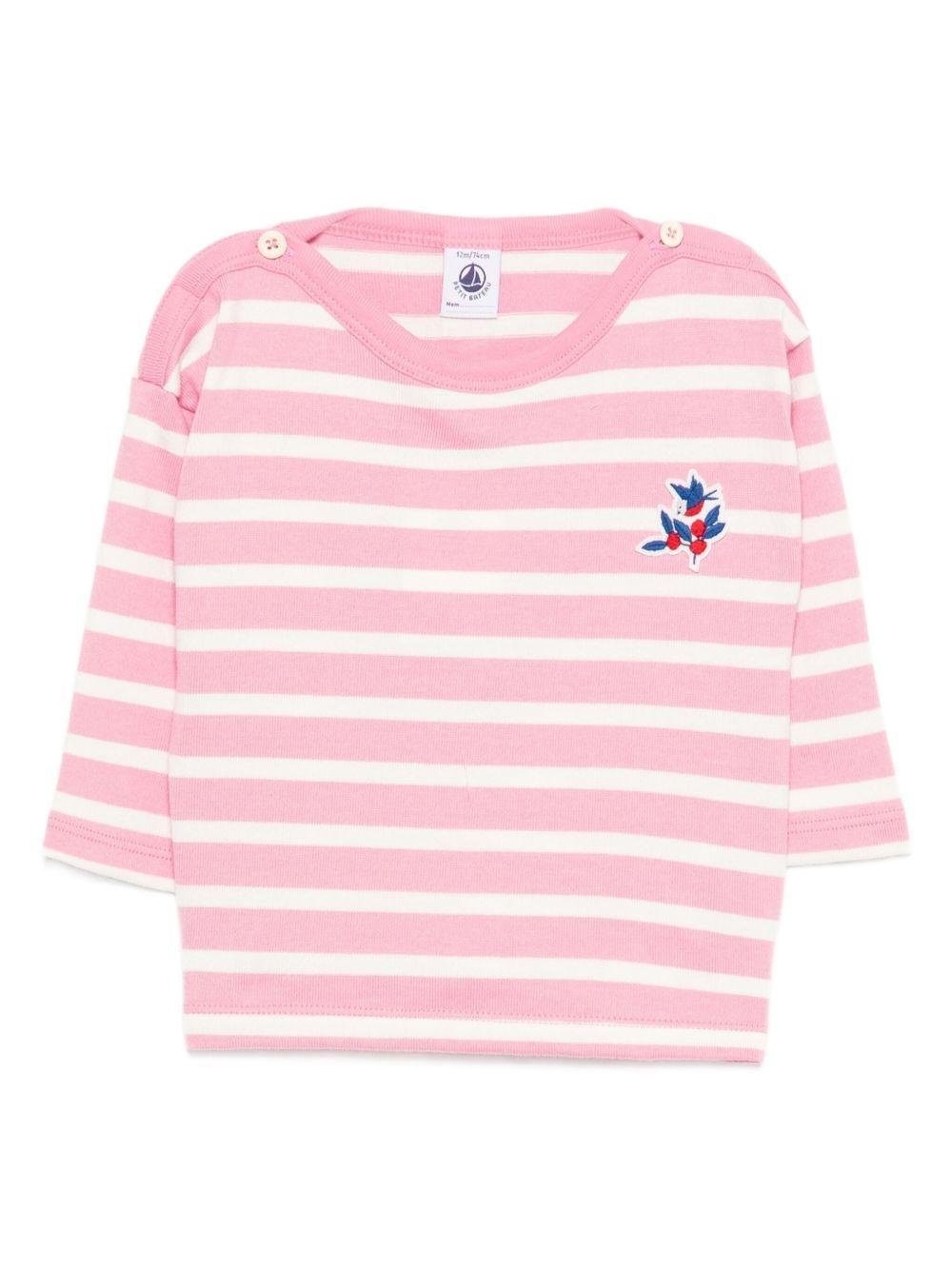T-shirt per neonata Petit Bateau rosa con motivo a righe orizzontali - Rubino Kids