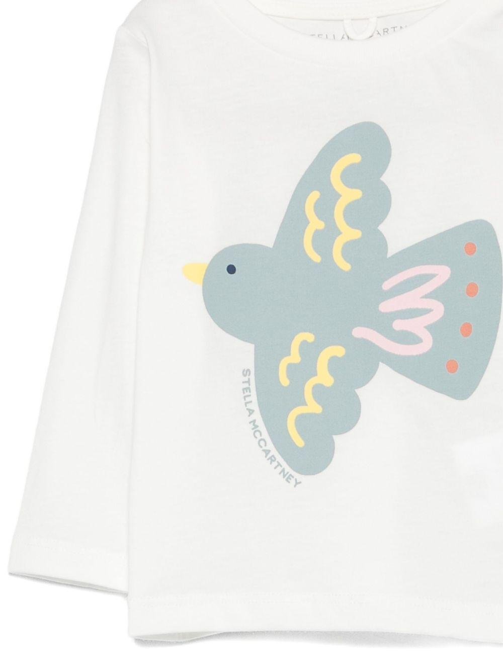 T-shirt per neonata Stella McCartney Kids bianco con stampa uccello - Rubino Kids