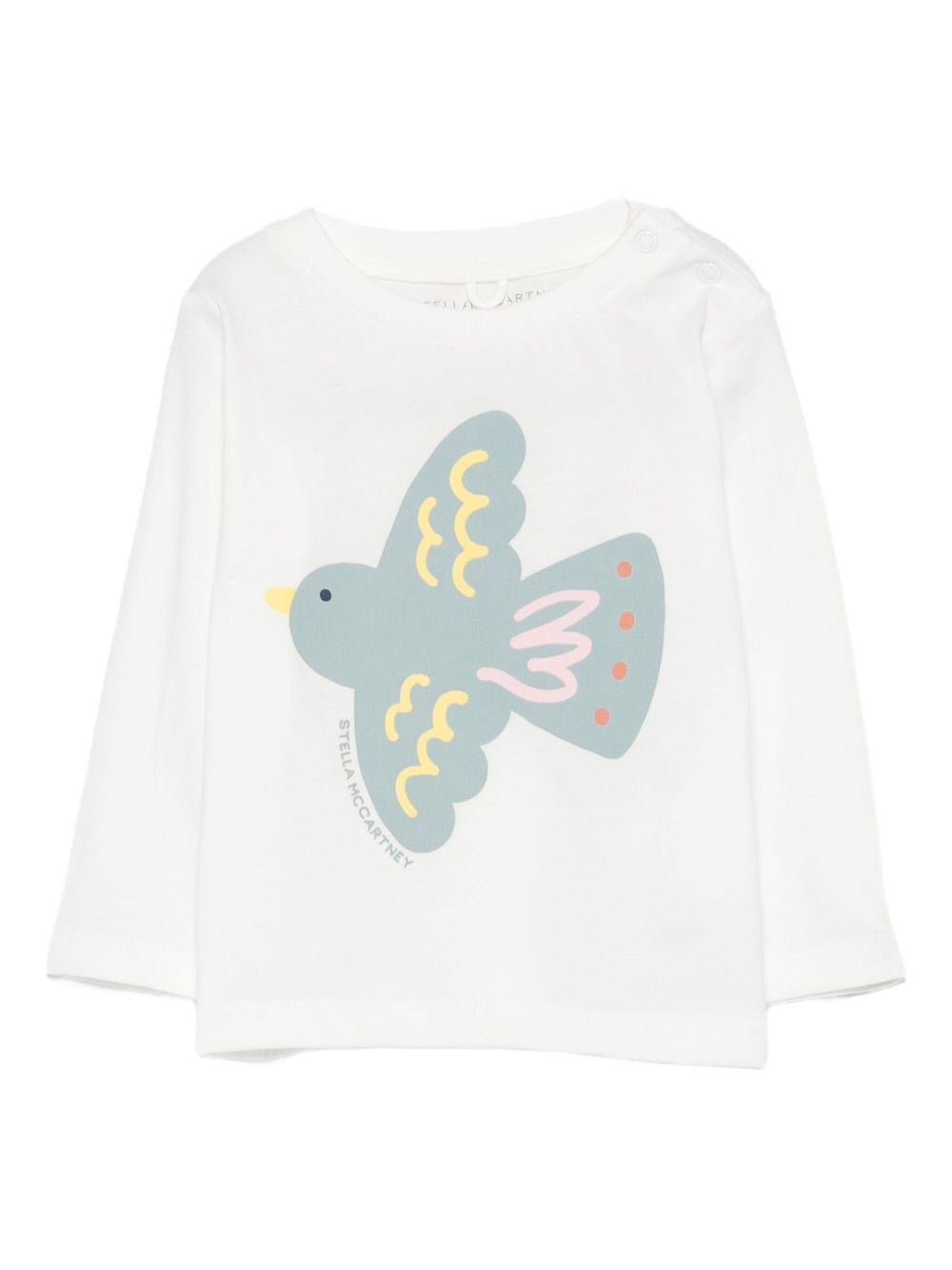 T-shirt per neonata Stella McCartney Kids bianco con stampa uccello - Rubino Kids