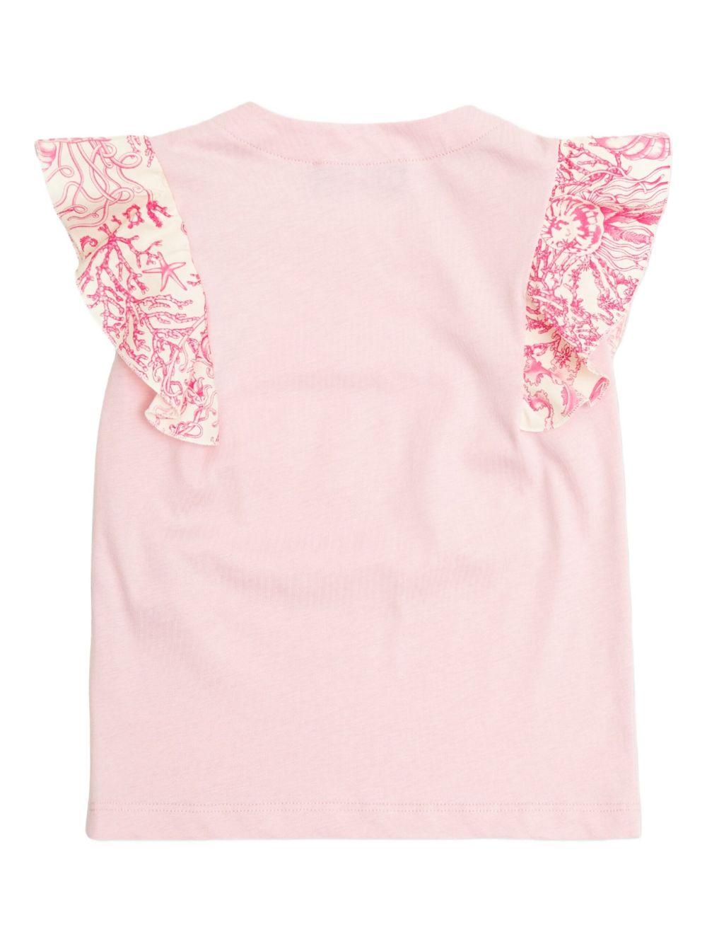 T-shirt per neonata Versace Kids Underwater Barocco rosa con ruches - Rubino Kids