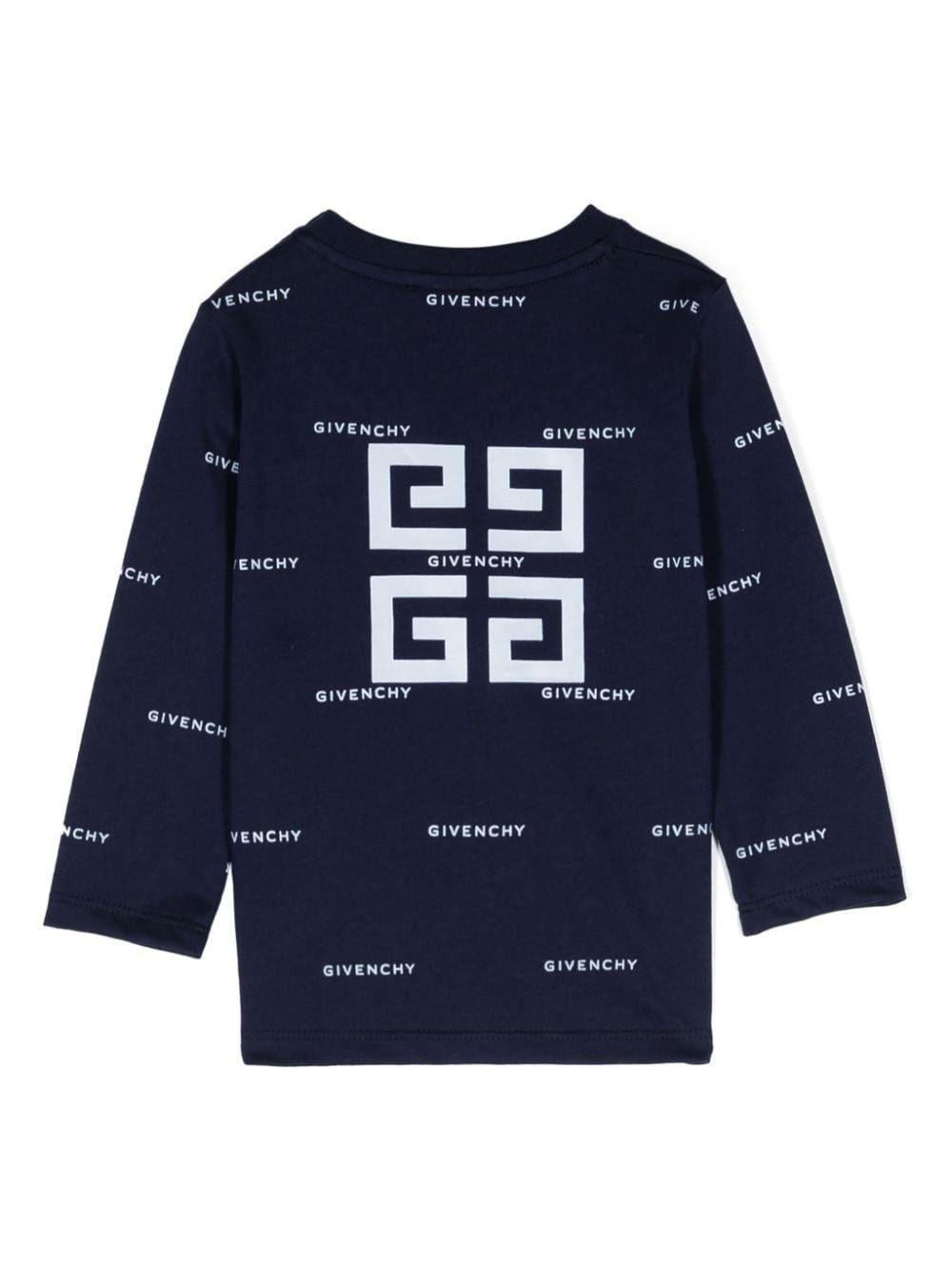 T shirt per neonati blu con logo Givenchy bianco stampato in all - over con font dritto - Rubino Kids