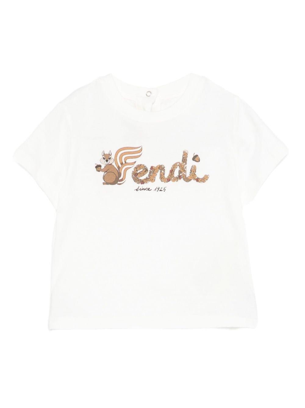 T-shirt per neonati Fendi Kids bianca con stampa grafica scoiattolo - Rubino Kids