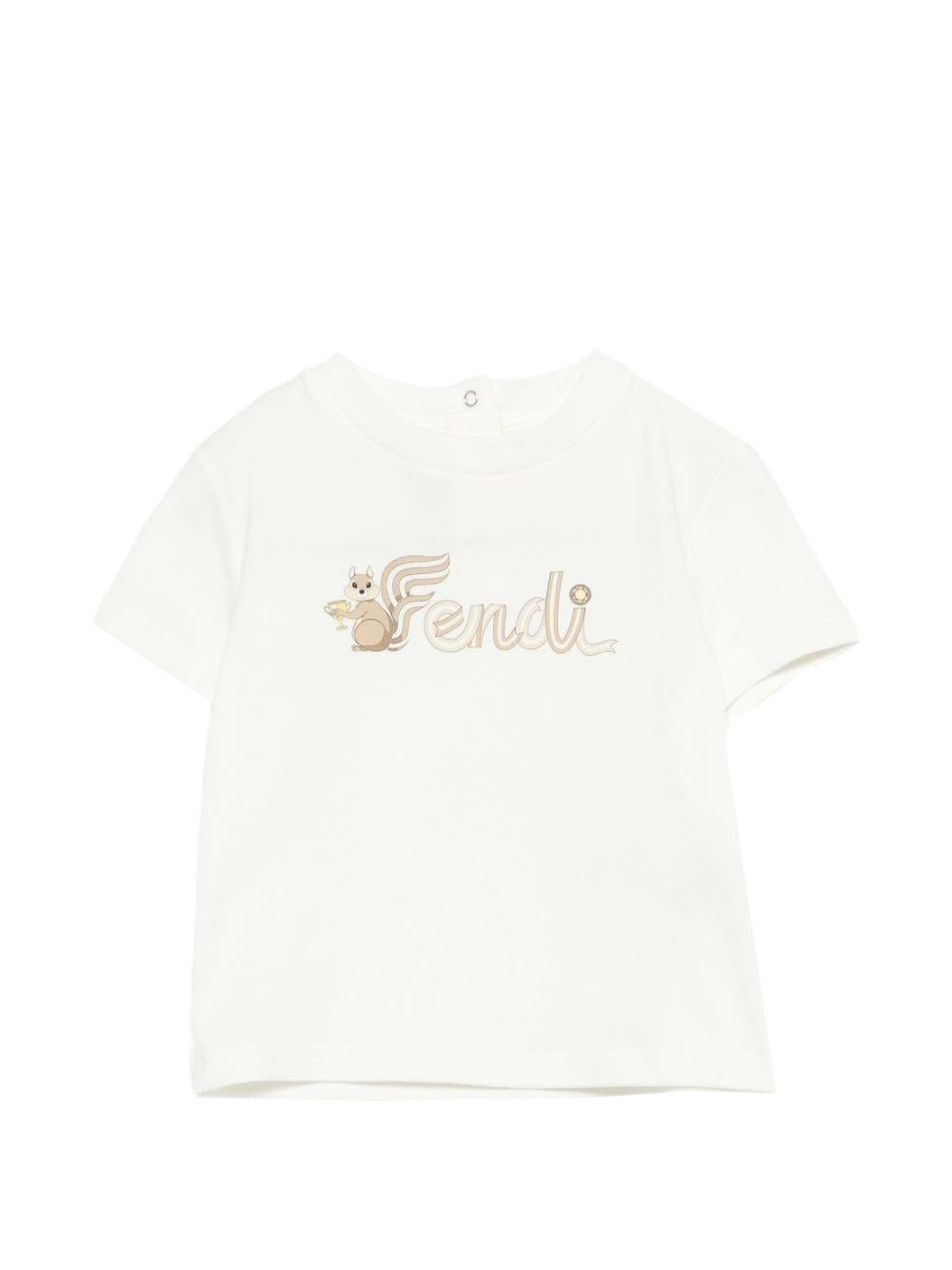 T-shirt per neonati Fendi Kids bianca con stampa logo sul davanti - Rubino Kids