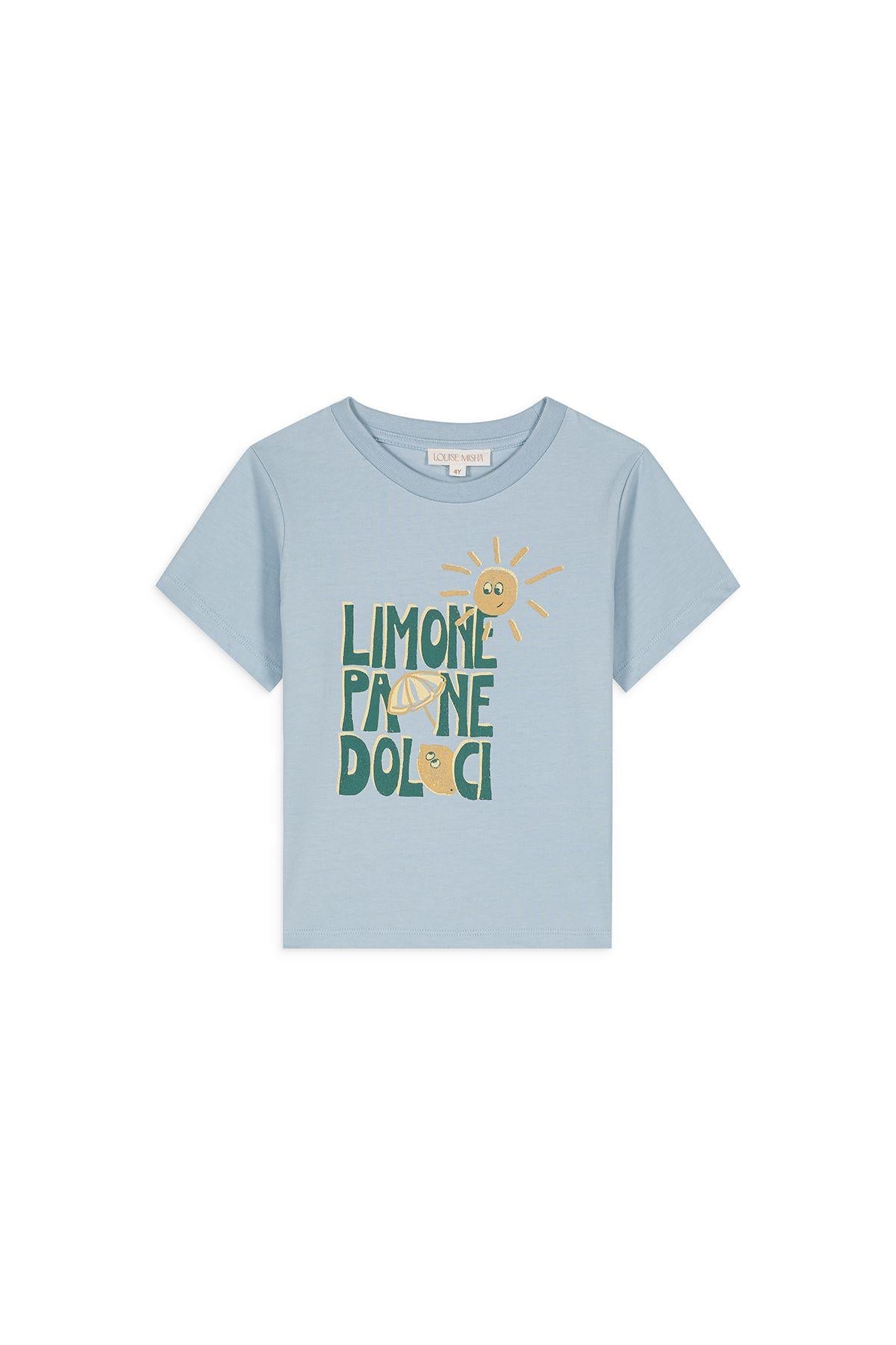T-shirt per neonati Louise Misha Kids azzurro con stampa sul davanti - Rubino Kids