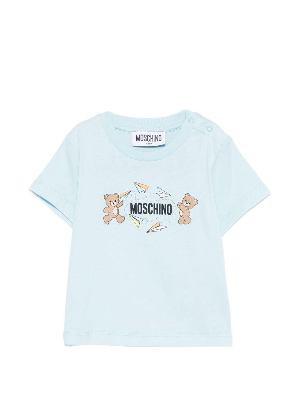 T-shirt per neonati Moschino Kids azzurra con stampa Teddy sul davanti - Rubino Kids