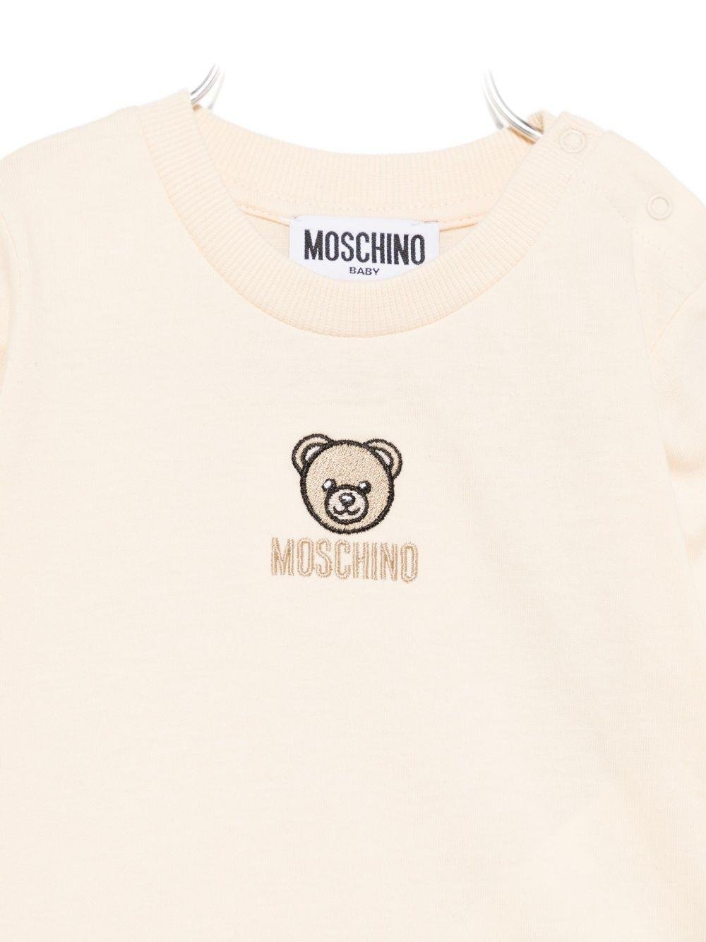 T-shirt per neonati Moschino Kids beige con motivo Teddy Bear ricamato - Rubino Kids
