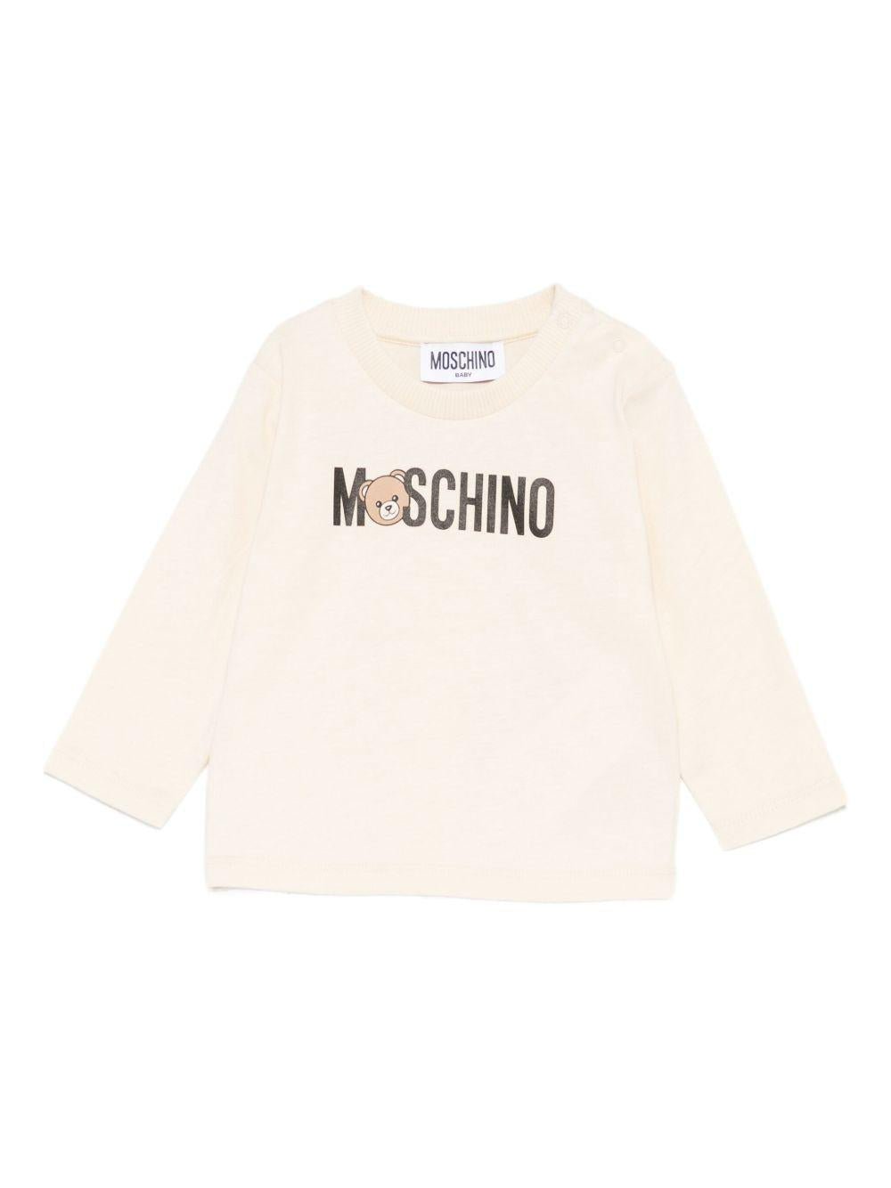 T-shirt per neonati Moschino Kids beige con stampa logo - Rubino Kids