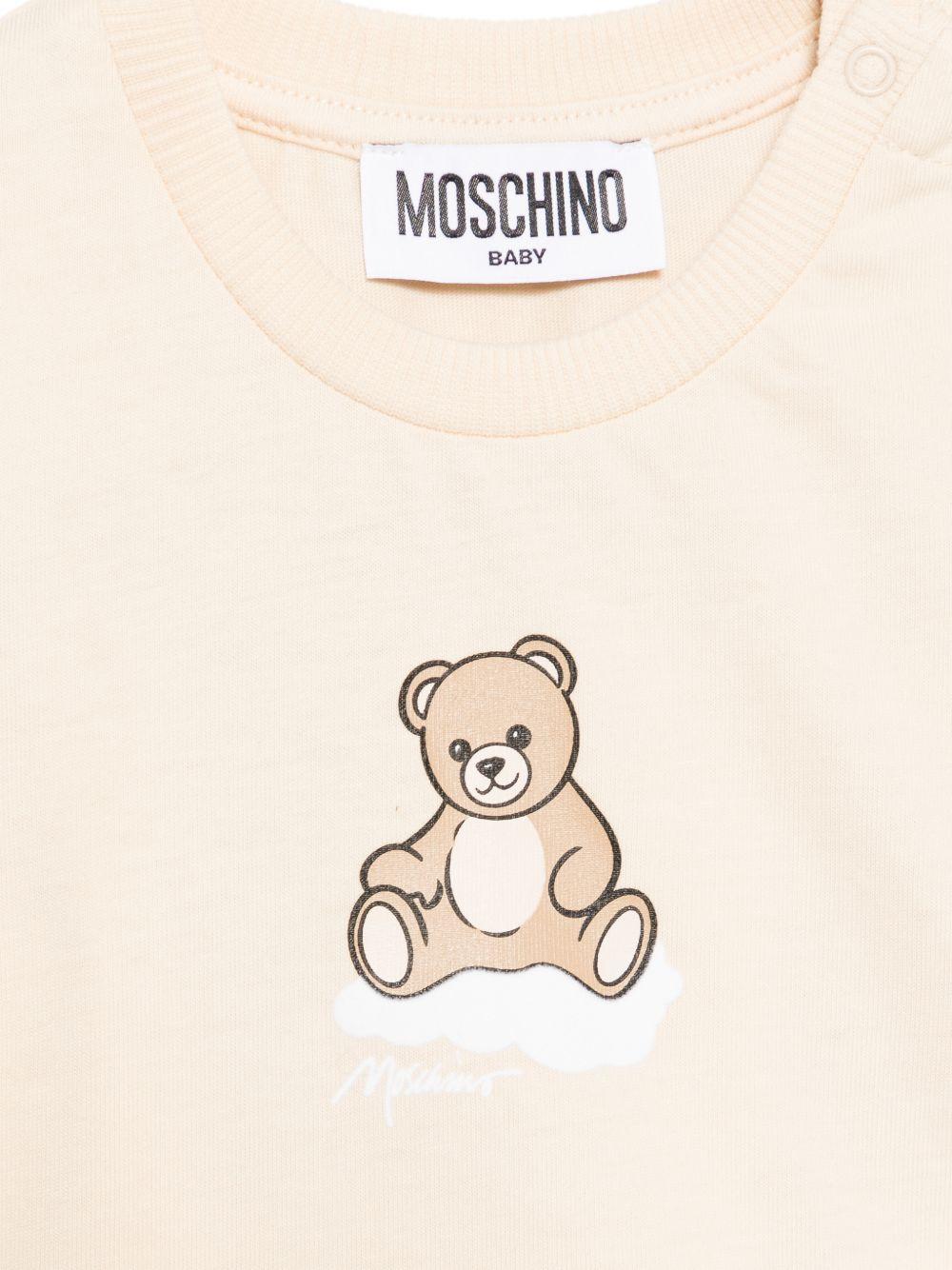 T-shirt per neonati Moschino Kids beige con stampa Teddy sul davanti - Rubino Kids