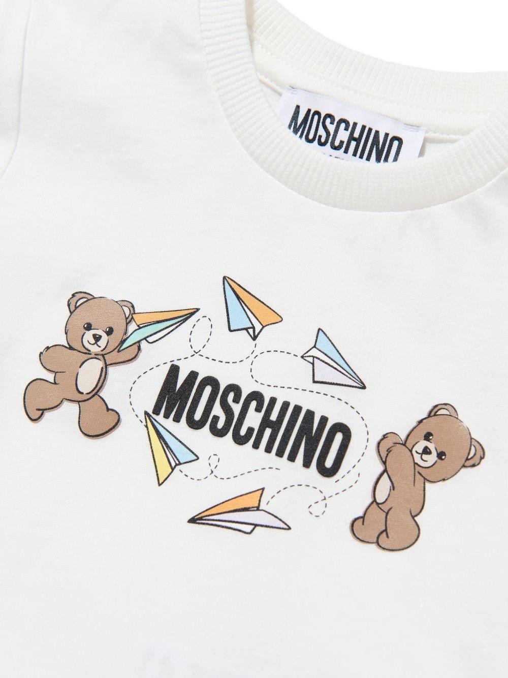 T-shirt per neonati Moschino Kids bianca con due Teddy Bear - Rubino Kids