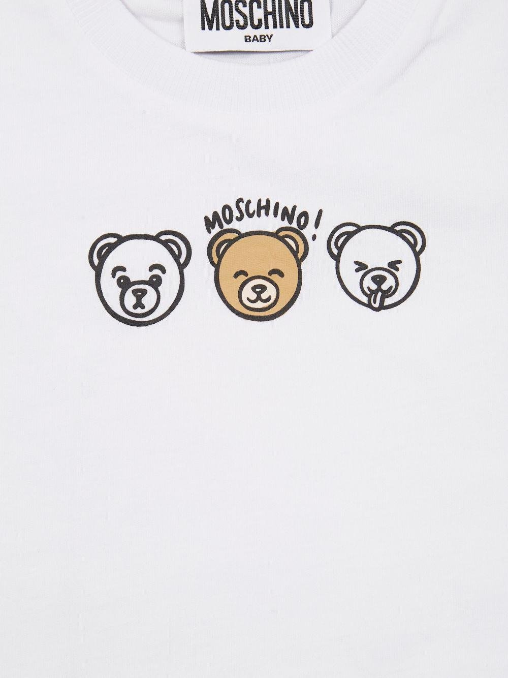 T-shirt per neonati Moschino Kids bianca con stampa orsetti sorridenti - Rubino Kids