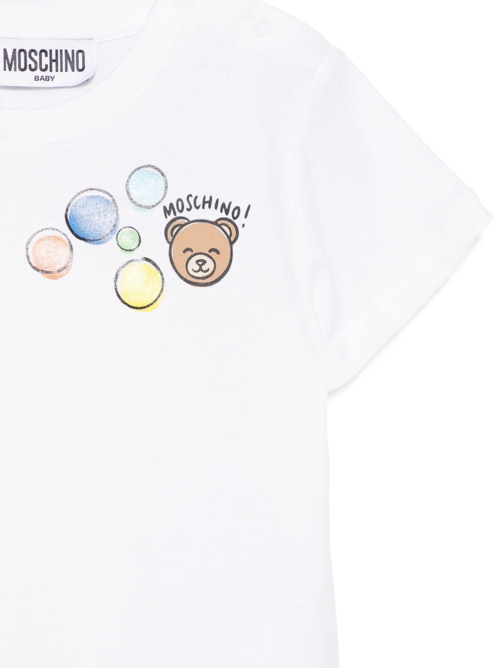T-shirt per neonati Moschino Kids bianca con stampa orsetto e palloncini - Rubino Kids