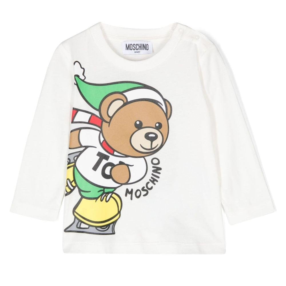 T-shirt per neonati Moschino Kids bianco con motivo Teddy Bear - Rubino Kids