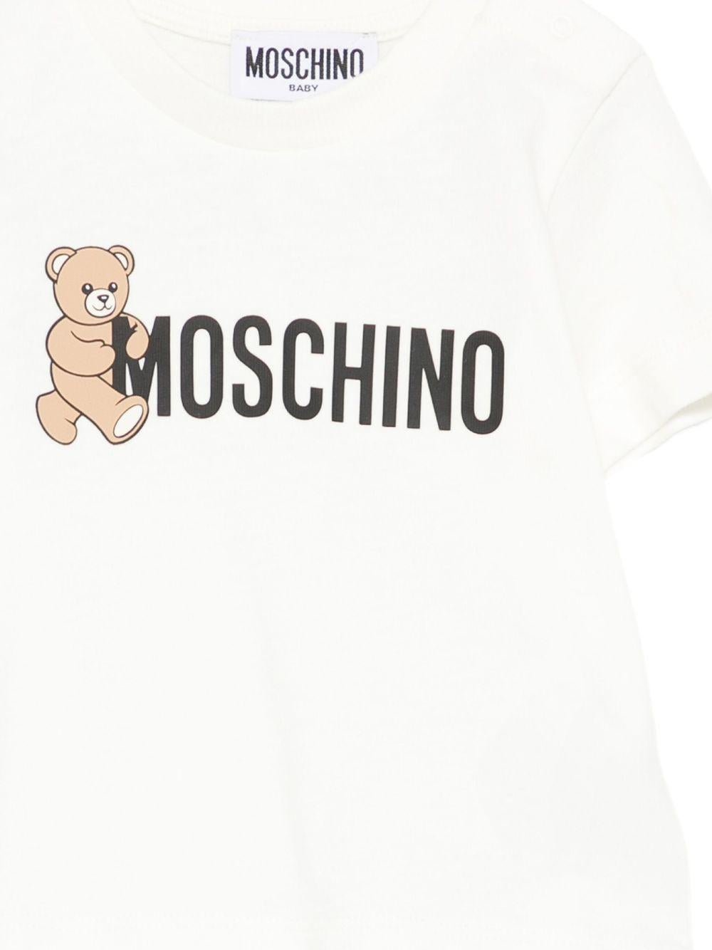 T-shirt per neonati Moschino Kids bianco con stampa logo - Rubino Kids