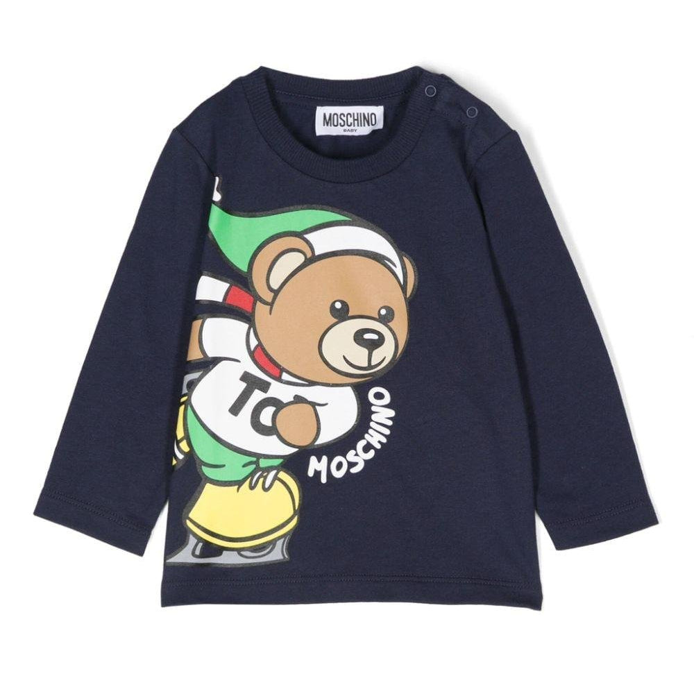 T-shirt per neonati Moschino Kids blu con motivo Teddy Bear - Rubino Kids