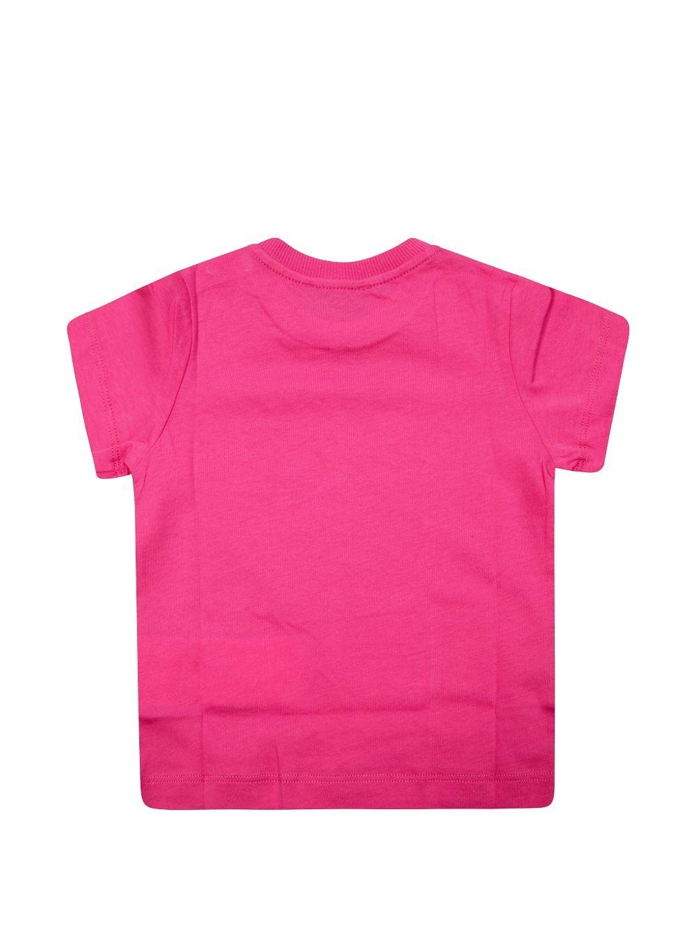 T-shirt per neonati Moschino Kids fucsia con stampa tre Teddy Bear sul davanti - Rubino Kids