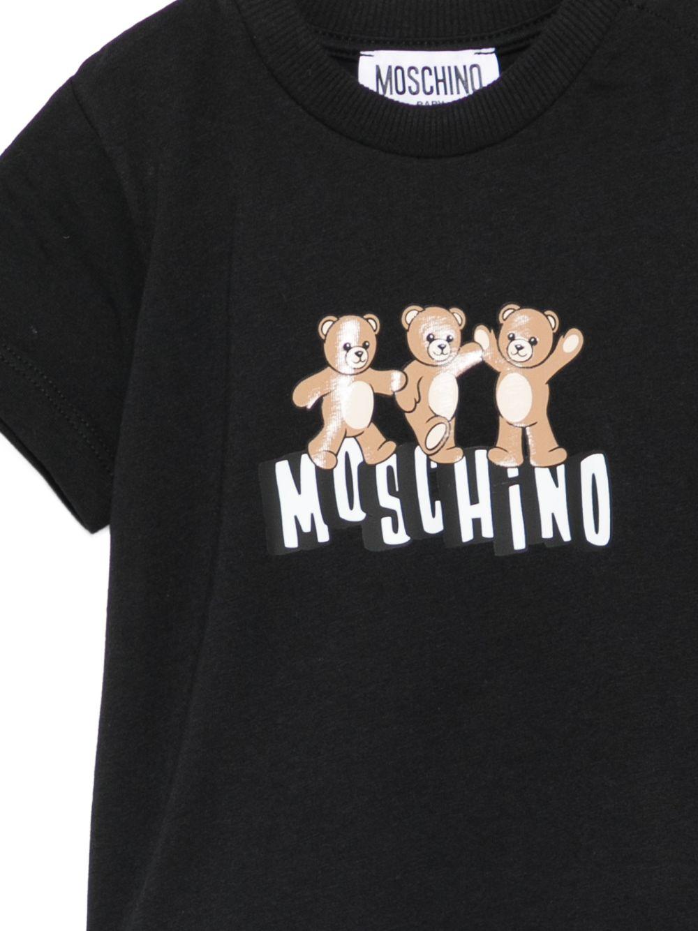 T-shirt per neonati Moschino Kids nera con stampa grafica tre Teddy Bear - Rubino Kids